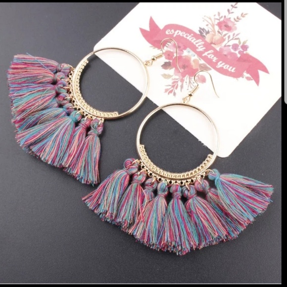 Jewelry - Boho Tassel Earrings Multi Colored Gold D14